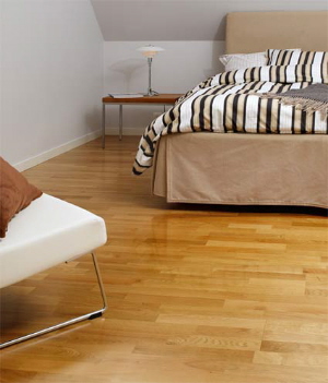 bona mega water base finish for wood floors in a red oak bedroom